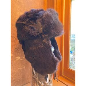 Crowncap Winnipeg Canada Brown Rabbit Fur Trapper Hat Aviator Cap 2-96503 NWT M